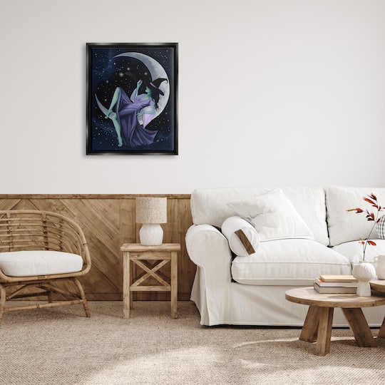 Stupell Industries Witch Relaxing Crescent Moon Framed Floater Canvas Wall Art